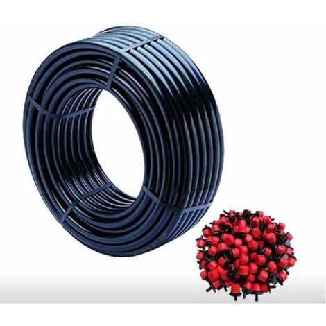 Tropfrohr, 16 mm x 100 m, Farbe schwarz + 100 verstellbare Tropfer 0 bis 40 l/h