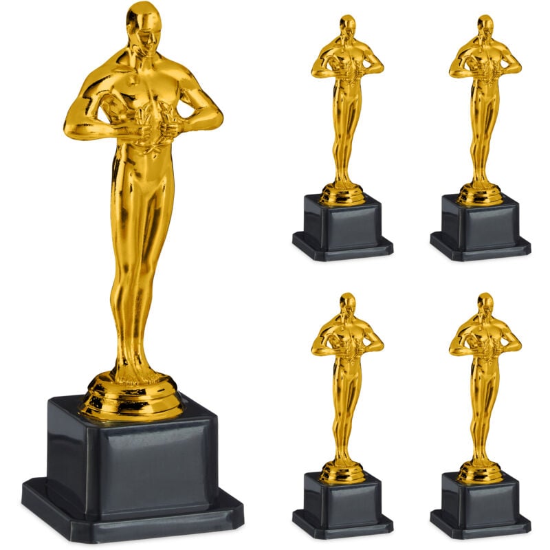 Relaxdays Trophée en lot de 5, avec socle pratique, idée cadeau, statuette pour une soirée Hollywood, doré