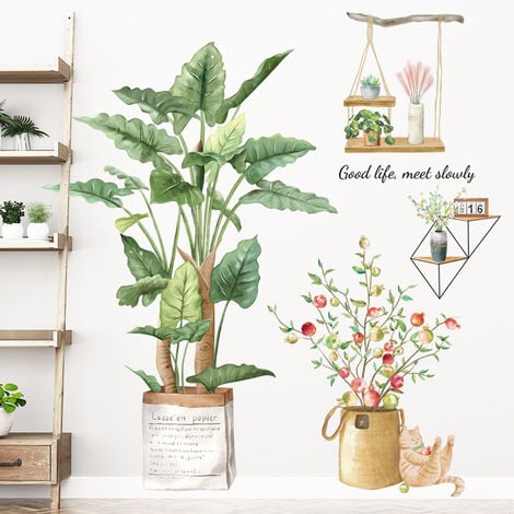 Tropical Fleurs Stickers Muraux Plante Autocollant Décoratifs, Sticker Mural Plante Tropicale,Stickers Muraux Tropicaux Plante Fleurs Feuille Palmier, Pour murs lisses, Carreaux,Réfrigérateurs.