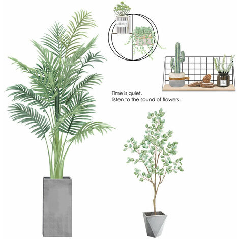 Tropical Plant Wall Stickers Decorative Sticker Green Leaves Large Wall Decoration Living Room Office Bedroom (W:90cm)