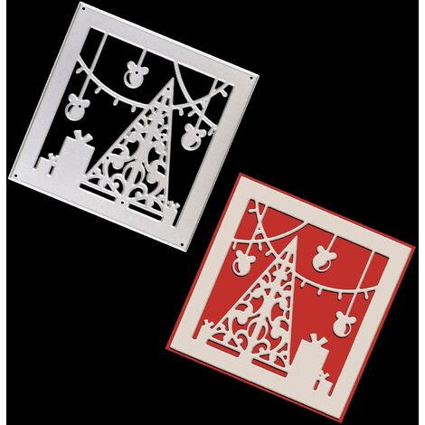 Troqueles de corte de metal, árbol de Navidad, marco cuadrado, troqueles, plantilla para hacer tarjetas, grabado en relieve, álbumes de recortes para bricolaje, fabricación de tarjetas de papel, manua