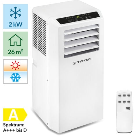 TROTEC Climatiseur mobile réversible PAC 2010 SH 2,0 kW  7000 BTU/h  Climatiseur 4 en 1 : Climatisation, Chauffage, Ventilation, Déshumidification  26m2
