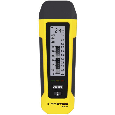 Trotec – Testeur d'humidité BM22 – Mesure bois 6–44 % et matériaux 0,2–2 % – Affichage double échelle – Pointes acier remplaçables – Thermomètre intégré