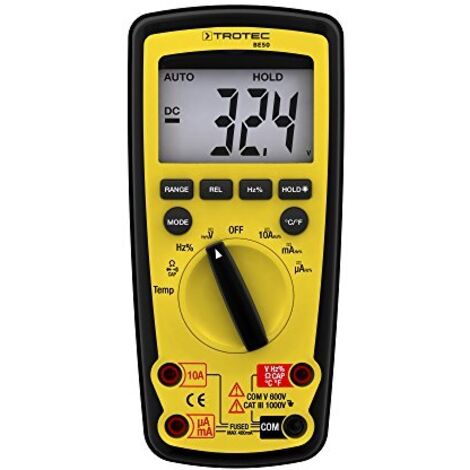 TROTEC Digital-Multimeter BE50 Voltmeter Messgerät berührungsloser Spannungsprüfer Durchgangsprüfer Ohm Volt Ampere AC/DC Spannung Strom Widerstand CAT III 1.000 V/CAT IV 600 V Hold-Funktion