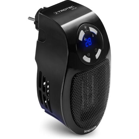 TROTEC Mini-chauffage pour prise murale TFC 2 E Chauffage de 500 watts 2 vitesses de ventilation Fonction d'horloge (1−12 heures) 10 m²/25 m³ max.