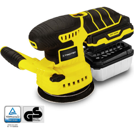 Trotec – Ponceuse excentrique sans fil 20V – Vitesse réglable 3.000-12.000 tr/min – Plateau Ø 125 mm – Pour ponçage bois, métal et plâtre - 10-20V
