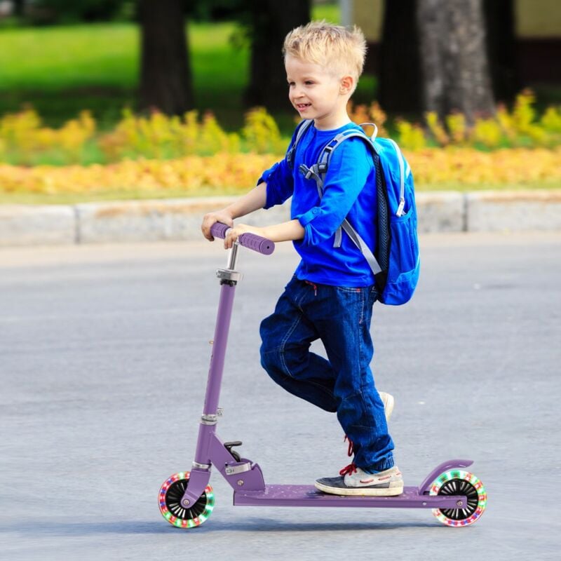 Maisonchic - Trottinette Enfant Pliable 2 Roues Clignotantes Automatiques Hauteur Réglable Poignée tpr Alliage d'Aluminium 3-8 Ans Violet CW4943