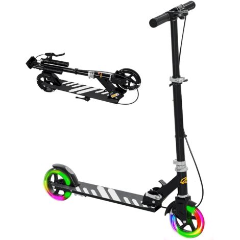 Trottinette enfants 3 à 8 ans, trottinette pliable à 2 roues LED roues lumineuses, 4 réglages en hauteur, noir