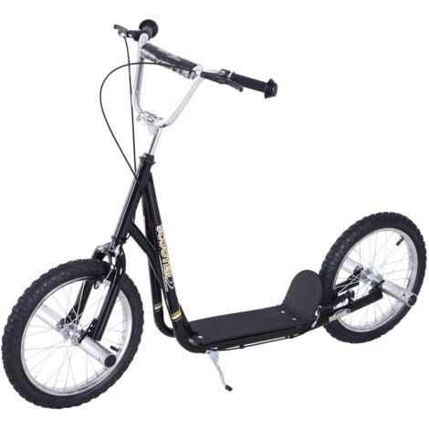Trottinette patinette freestyle grandes roues pneumatiques Ø 41 cm hauteur guidon réglable béquille pegs inclus acier noir