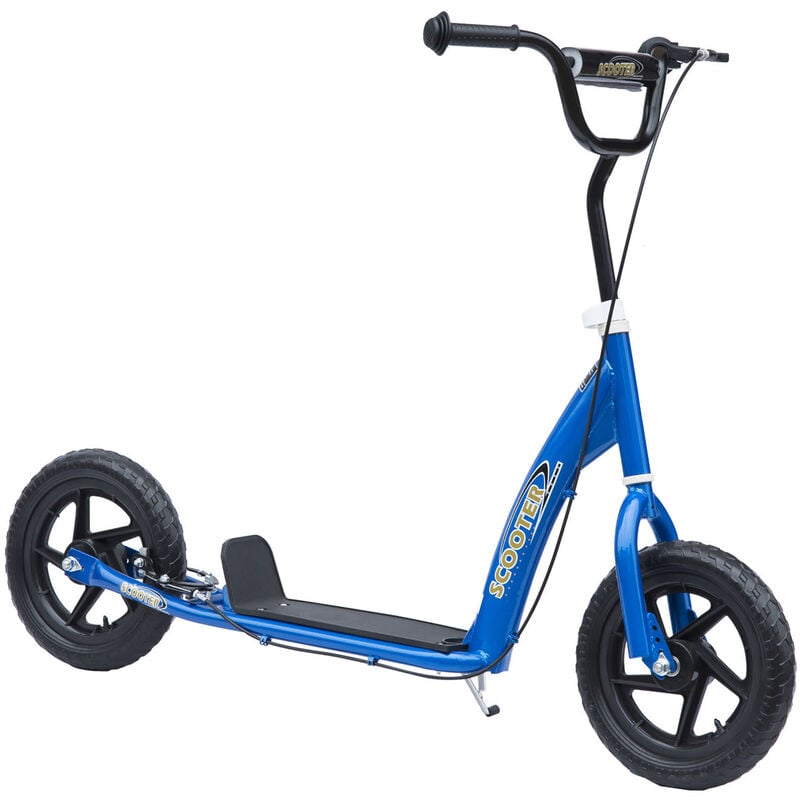 Homcom - Trottinette patinette pneus 30 cm hauteur guidon réglable poignée frein et béquille acier bleu - Bleu
