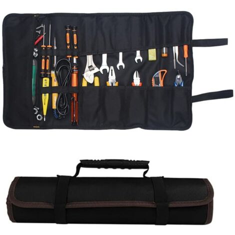 Trousse à outils 600D Oxford 58,5 x 35,5 cm - 22 poches enroulable, imperméable Pour professionnels et particuliers, noir