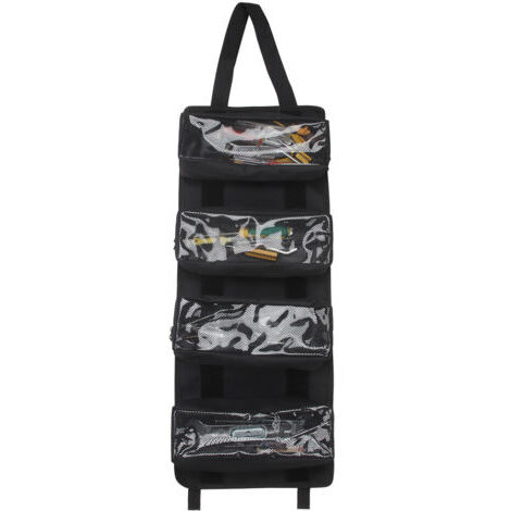 Trousse à outils d'électricien enroulable, sac à outils avec fenêtre transparente, sac d'entretien multifonctionnel en toile épaisse résistante à l'usure, noir