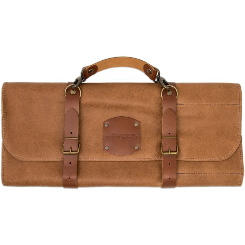 Sac à couteaux en cuir avec garnitures métalliques, capacité de
