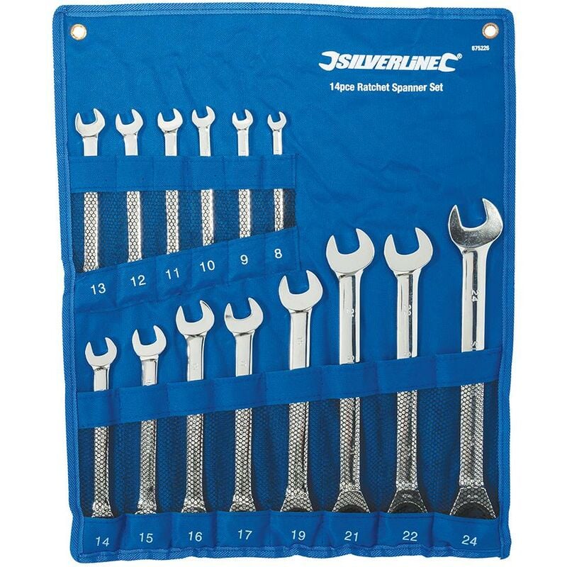 Silverline - Clés mixtes à cliquet et à tête droite, 14 pcs 8 - 24 mm