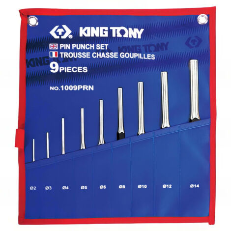 Trousse de 9 chasse-goupilles 2-14 mm – Acier traité pour durabilité – Dimensions précises pour perçage et assemblage – King Tony