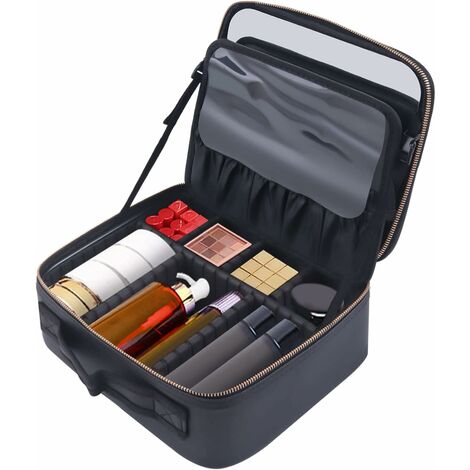 Trousse de maquillage avec grande lumière LED 3 couleurs, trousse de maquillage portable en PVC Trousse de maquillage Trousse de maquillage pour les cosmétiques Organisateur de maquillage, noir, Fashi