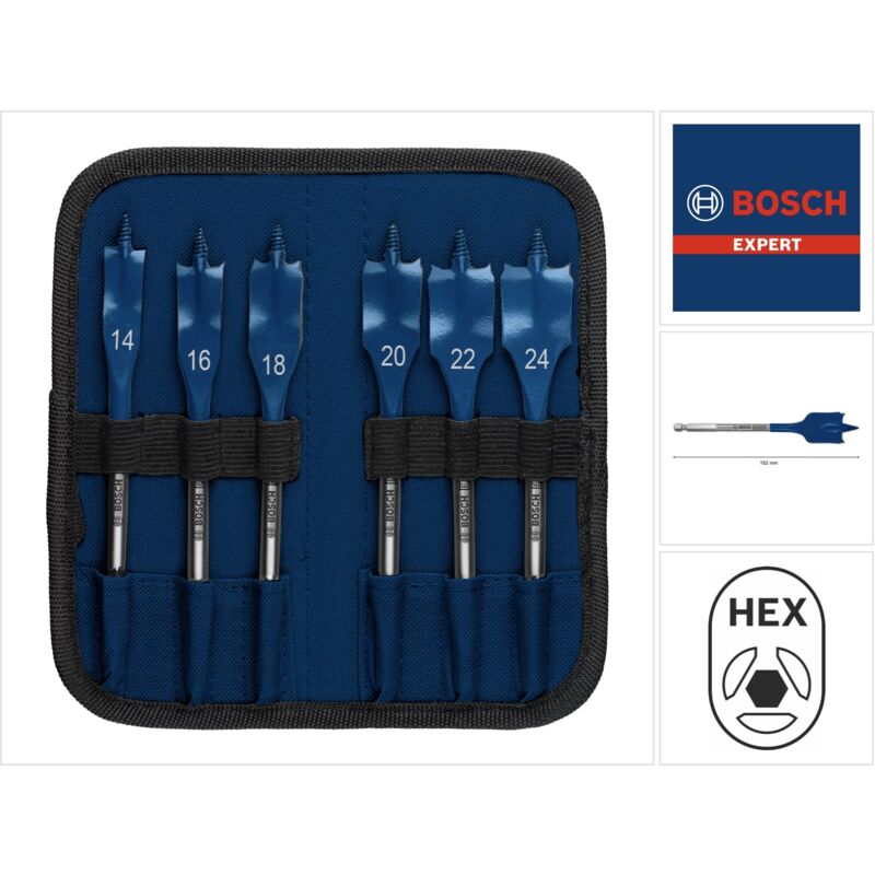 Bosch - expert SelfCut Speed Jeu de forets de fraisage à plat 14 - 24 mm - 6 pièces (2608900332) pour le bois