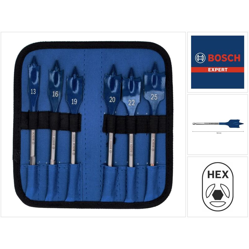 Bosch - expert SelfCut Speed Jeu de forets de fraisage plats 13 - 25 mm - 6 pièces (2608900333) pour le bois