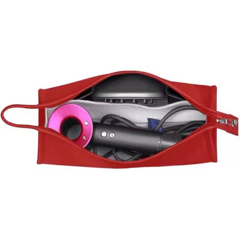 Trousse De Rangement Pour Sèche-Cheveux - 1 Unité - Cuir PU Rouge - Protection Anti-Poussière - Voyage Et Domicile - Compatible Dyson