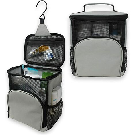 Trousse de Toilette à Suspendre - Pour Salle de Sport, Colonie de Vacances, Voyage, Camping - Grande Capacité, Imperméable, Séchage Rapide - Crochet Métal - Nécessaire Salles de Bain (Gris)
