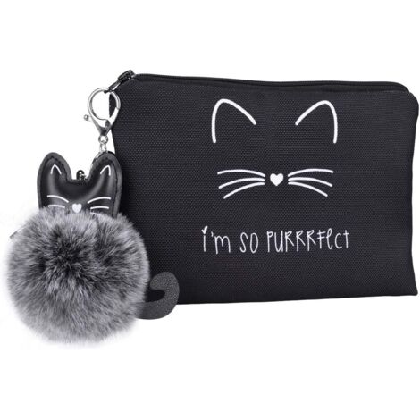 Trousse de Toilette de Voyage Pliable pour Femmes, Trousse à maquillage Pochette Sac Cosmétique Organisateuer (Chat Mignon)