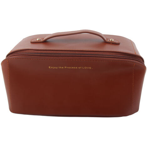 Trousse de toilette voyage organisateur grande capacité marron caramel