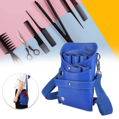 Trousse de transport pour outils de coiffure : ciseaux, tondeuse, peigne - Organisation portable bleue