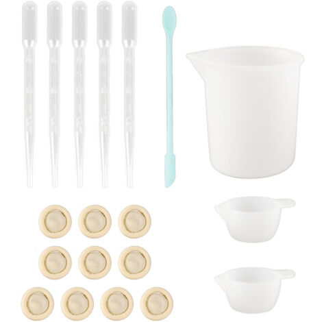 Trousse d'outils en silicone 19 pièces pour résine époxy : tasses à mesurer, spatules, gants et pipettes - Bleu