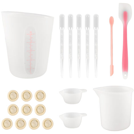 Trousse d'outils en silicone 21 pièces pour résine époxy, avec spatule, gants et pipettes - Rose