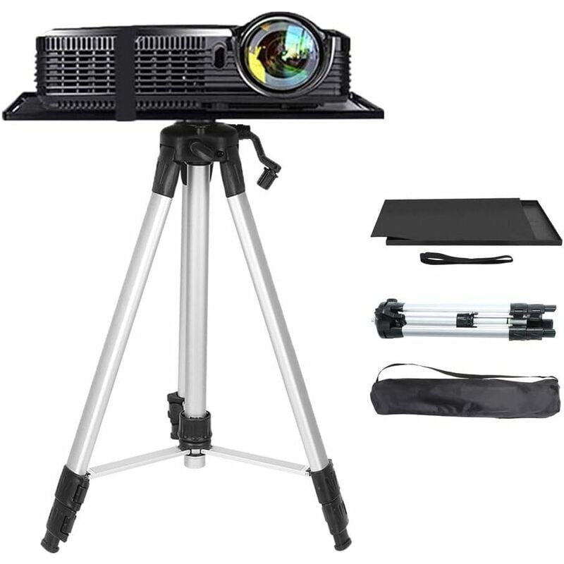Trépied pour Projecteur en Aluminium Support Videoprojecteur Photographie Réglable de 53-136cm avec Plateau et Sac de Transport