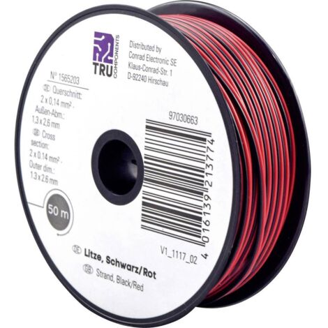 TRU COMPONENTS 1565203 Fil de câblage 2 x 0.14 mm² noir, rouge 50 m