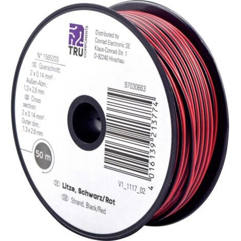 TRU COMPONENTS 1565203 Litze  2 x 0.14 mm² Schwarz, Rot 50 m