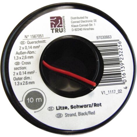 TRU COMPONENTS 1567051 Cavo per cablaggi 2 x 0.14 mm² Nero, Rosso 10 m