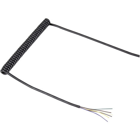 TRU COMPONENTS 1571516 Spiralkabel  204 mm / 600 mm 6 x 0.12 mm² Schwarz 1 St.