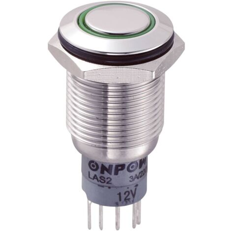 TRU COMPONENTS 701818 LAS2GQF-11ZE/G/12V/S/P Interruttore antivandalo 250 V/AC 3 A 1 x On / On Permanente Verde 1 pz.