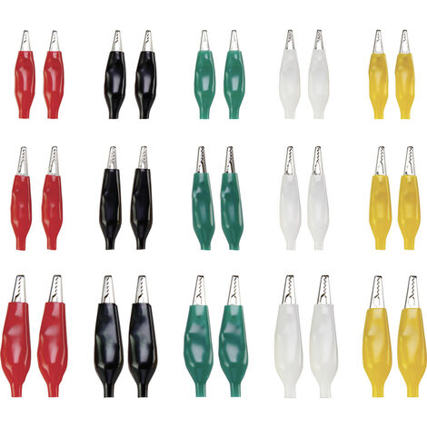TRU COMPONENTS 93038C196 Krokodilklemmen-Set Schwarz, Rot, Weiß, Grün, Gelb   30 St.