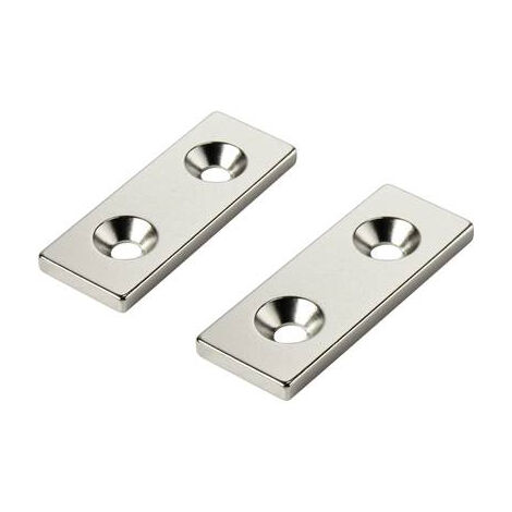 Tru Components – Aimant permanent rectangulaire N35 40x15x3mm – Température limite 80 °C – Fixation sécurisée avec 2 trous – 1218994 - W40L15T3-2M4