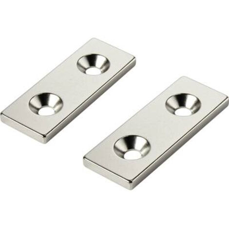 Tru Components – Aimant permanent rectangulaire N35 40x15x3mm – Température limite 80 °C – Fixation sécurisée avec 2 trous – 1218994 - W40L15T3-2M4