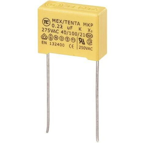 Tru Components – Condensateur anti-parasite MKP-X2 0.22 µF 275 V/AC – Sortie radiale – Dimensions 18 x 7.5 x 13.5 mm – Tolérance 10% - S882211