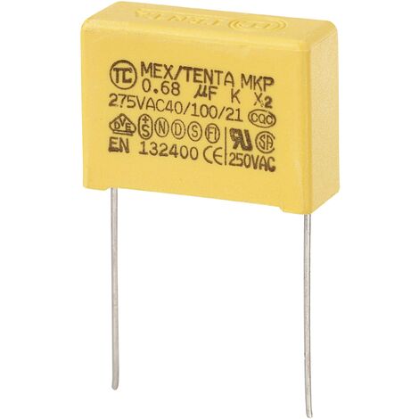 Tru Components – Condensateur anti-parasite MKP-X2 0.68 µF 275 V/AC – Sortie radiale – Tolérance 10 % – Dimensions 26.5 x 10 x 19 mm - S882191