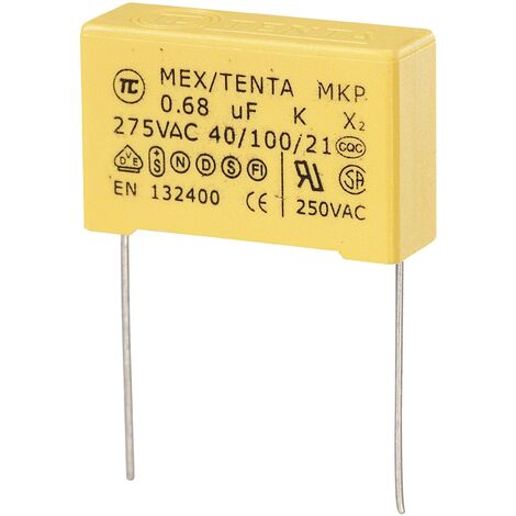 Tru Components – Condensateur anti-parasite MKP-X2 0.68 µF 275 V/AC – Sortie radiale – Tolérance 10 % – Dimensions 30 x 11 x 20 mm - S882151