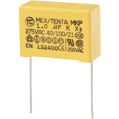 Tru Components – Condensateur anti-parasite MKP-X2 1 µF 275 V/AC – Sortie radiale – Dimensions 32 x 11 x 20 mm – Filtrage des interférences électromagnétiques - S477871