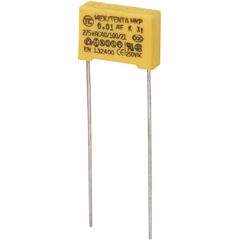 Tru Components – Condensateur anti-parasite MKP-X2 sortie radiale 0.01 µF 275 V/AC – Tolérance 10 % – Dimensions 13 x 4 x 9 mm - S882501