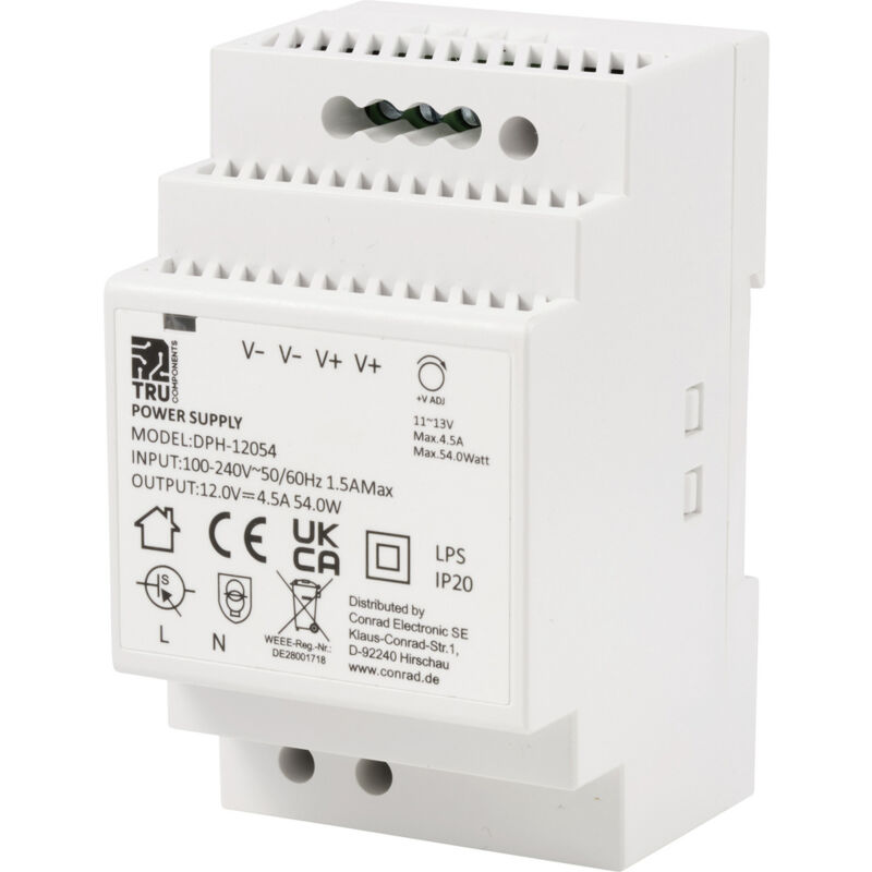 Tru Components Tc-10580816 Hutschienen-netzteil (din-rail) 12 V/dc 4.5 A 54 W Anzahl Ausgänge, 1 X