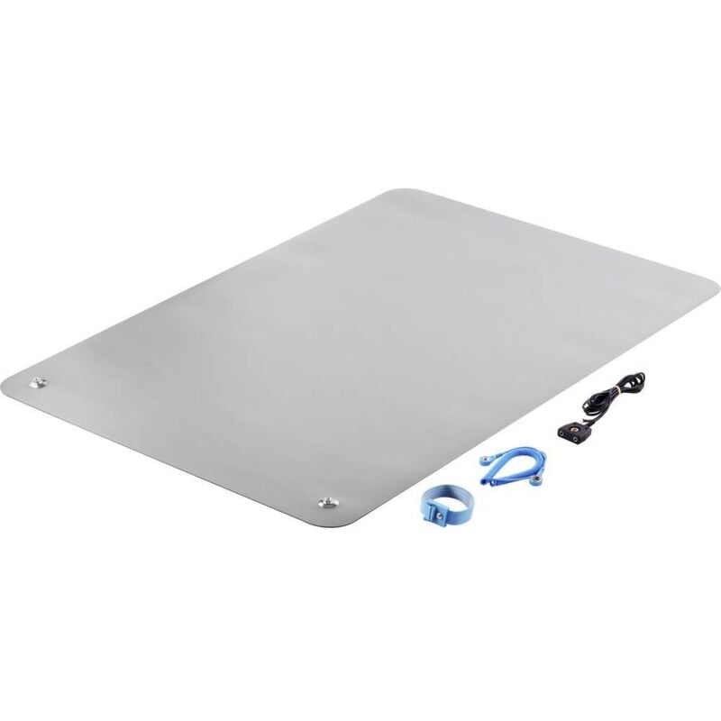 Tru Components - Ensemble avec tapis antistatique (esd) gris (l x l x h) 900 x 610 x 2 mm câble de terre inclus, dragonne