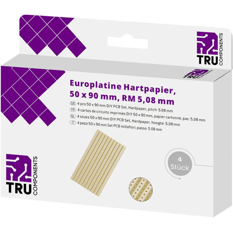 TRU COMPONENTS  Europlatine  Hartpapier (L x B) 90 mm x 50 mm 35 µm Rastermaß 5.08 mm Inhalt 4 St.