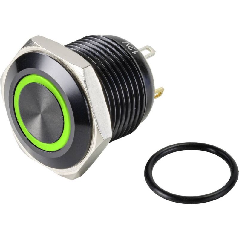 Tru Components - TC-9428168 GQ16F-10E/J/G/12V/A bouton poussoir à pression 48 v/dc 2 a 1 x off/(on) à rappel vert IP65 1 pc(s)