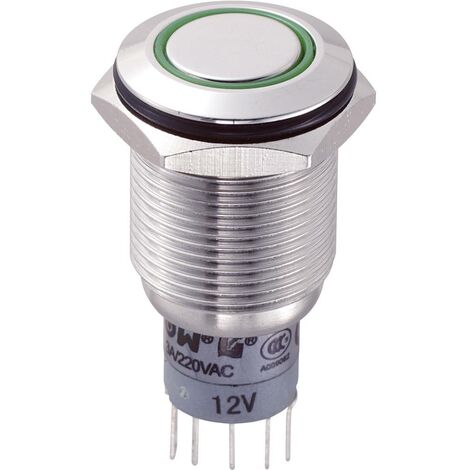 TRU COMPONENTS LAS2GQF-22E/G/12V/S/P Pulsante antivandalo 250 V/AC 3 A 2 x On / (On) Momentaneo Verde 1 pz.