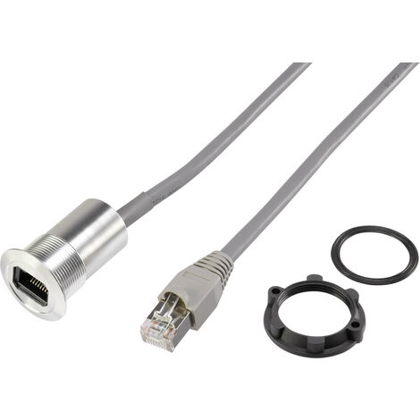 TRU COMPONENTS  RJ45-Einbaubuchse, Kabellänge 1.50 m RJ45-03 Buchse, Einbau, Stecker, gerade    Silb