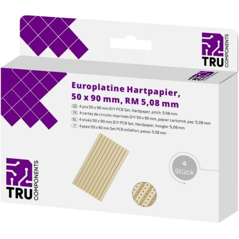 TRU COMPONENTS SCHEDA FORMATO EUROPA CARTA LAMINATA (L X L) 90 MM X 50 MM 35 µM PASSO 5.08 MM CONTENUTO 4 PZ.